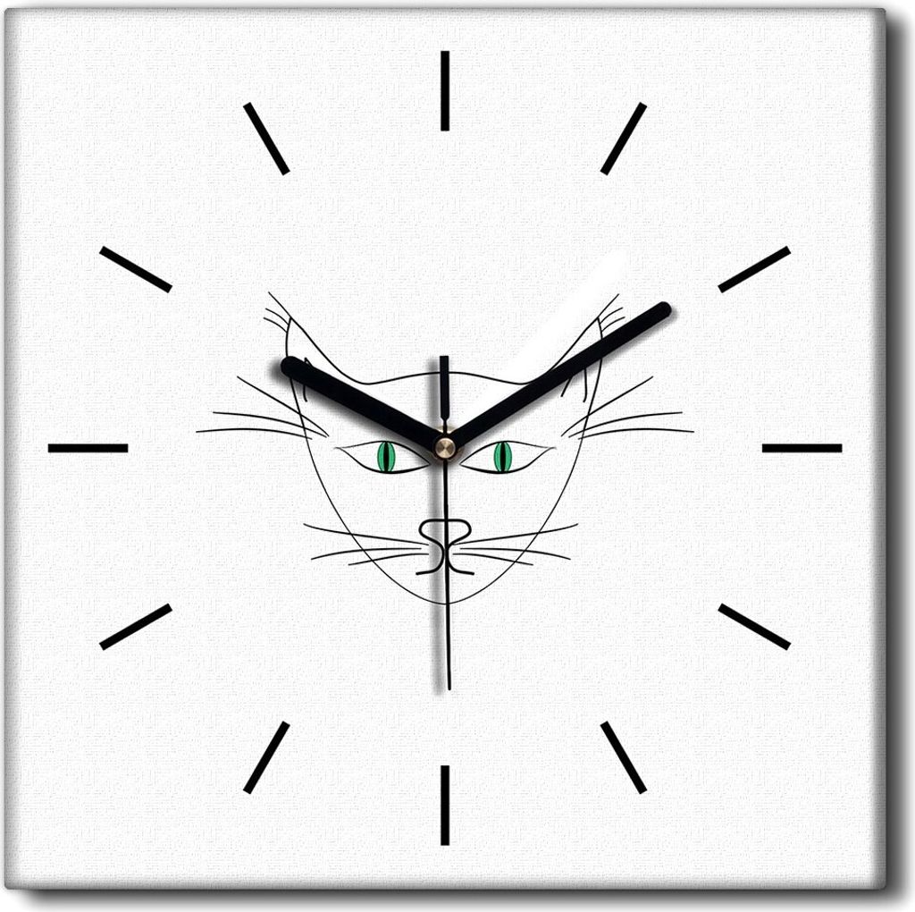 Coloray Uhr auf Leinwand 30x30 cm Wand Uhr Dekoration Wohnzimmer Segeltuch schwarze Hände -Kunstkopfkatze Augen