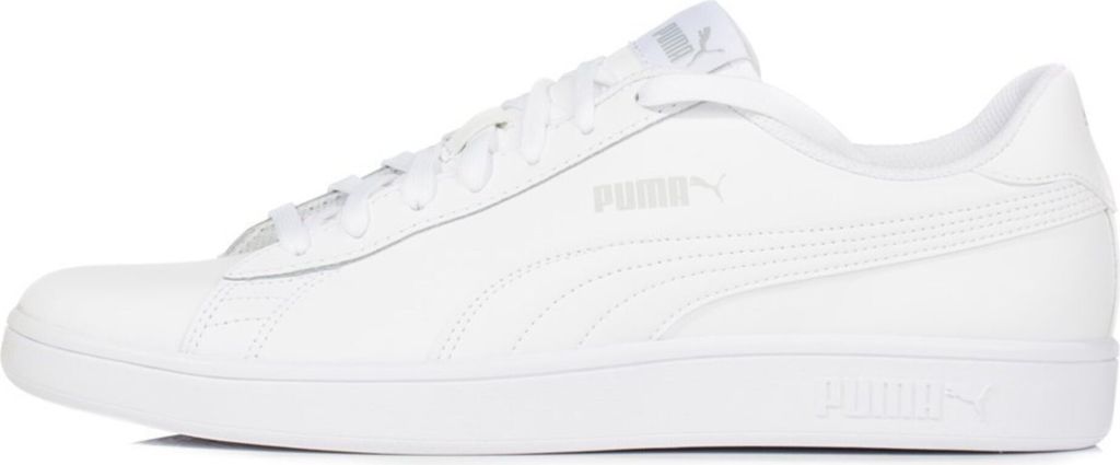 A side view of a white Puma Smash V2 L sneaker against a white background.