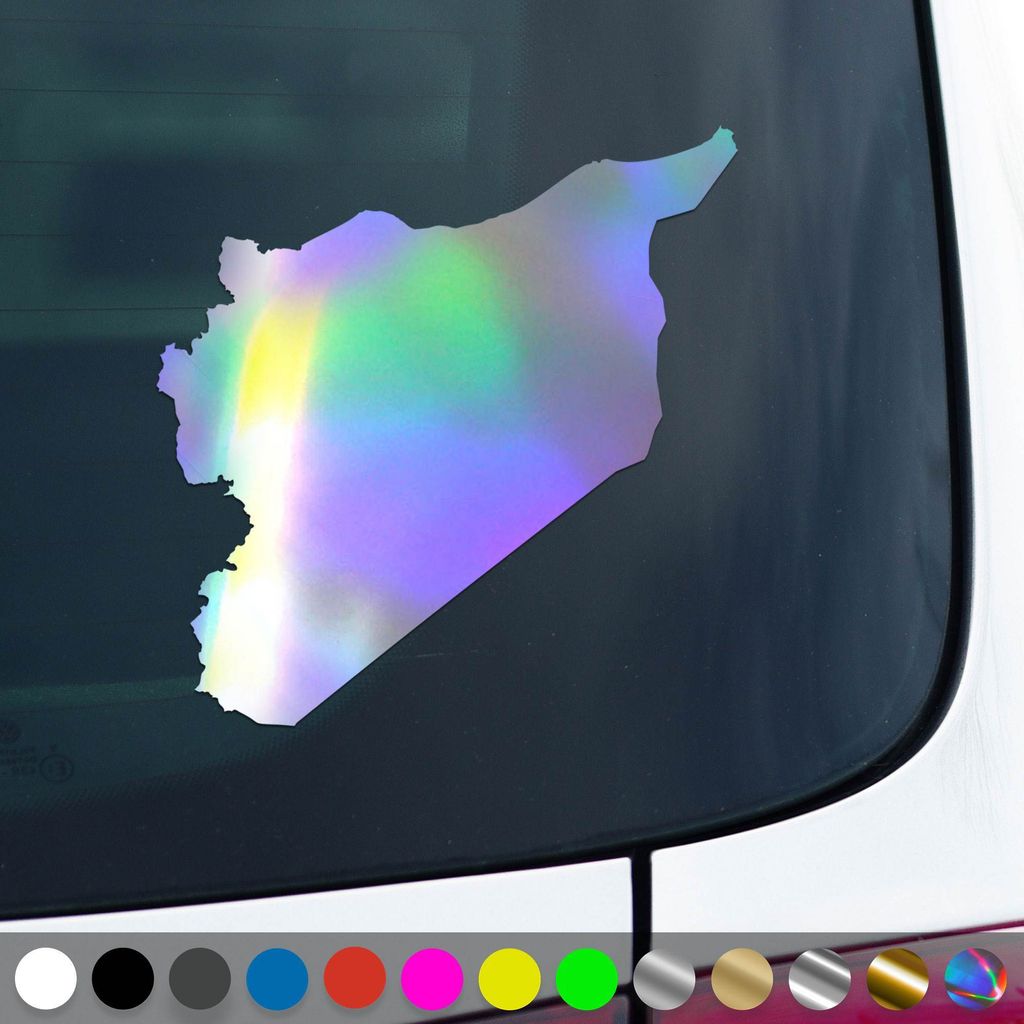 PantherPixel Syrien Aufkleber Umriss Karte Kontur Syria Sticker Auto Geschenkidee Farbe Oilslick-Hologramm