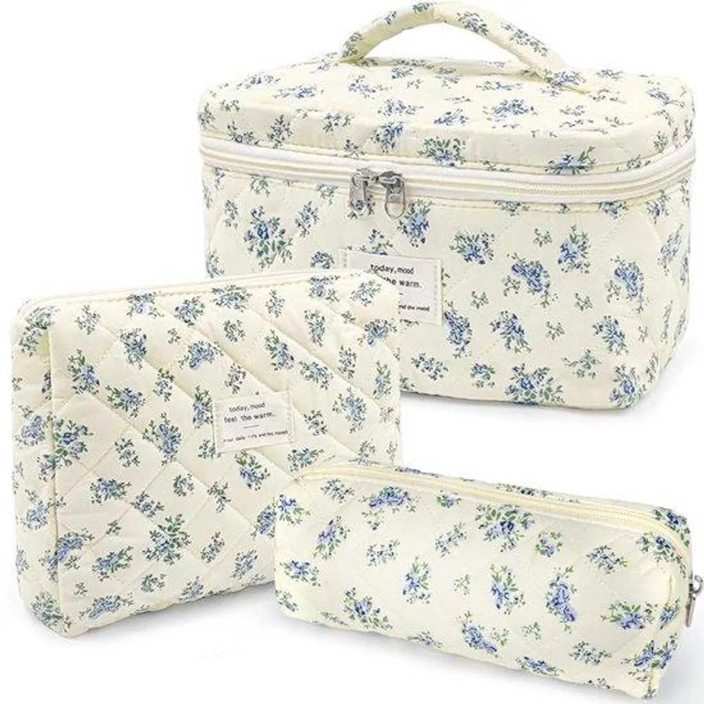 Organisateur de voyage maquillage bleu fleuri et rembourré pour femme