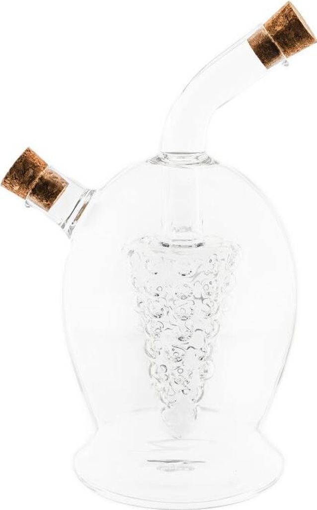 Öl- & Essigspender aus Glas 2-in1 mit Kork, 360 ml + 50 ml, Traubendesign