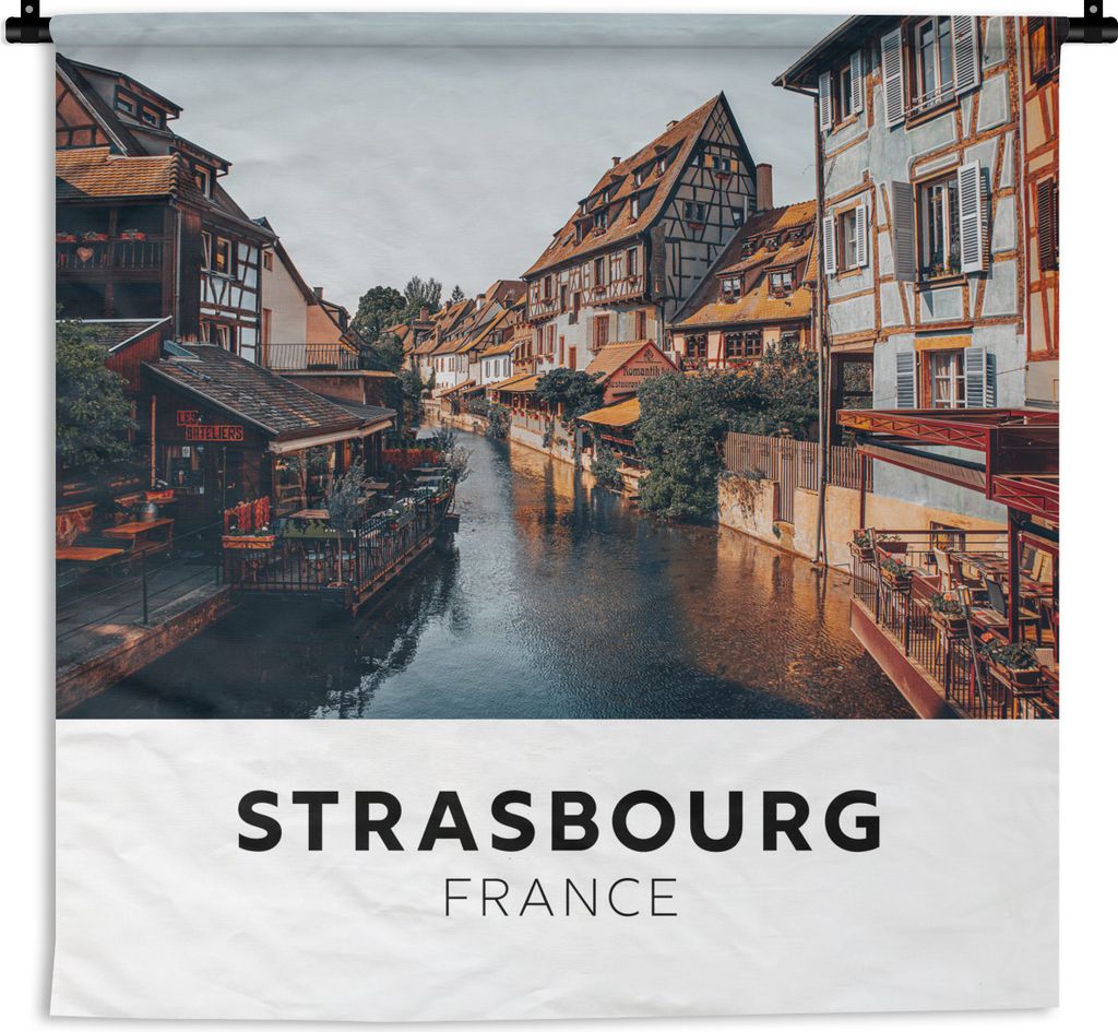 MuchoWow Wandteppich Wandbehang Frankreich - Wasser - Cafe - Straßburg 90x90 cm Tapisserie Dekoration Wandtuch - Wandaufhänger