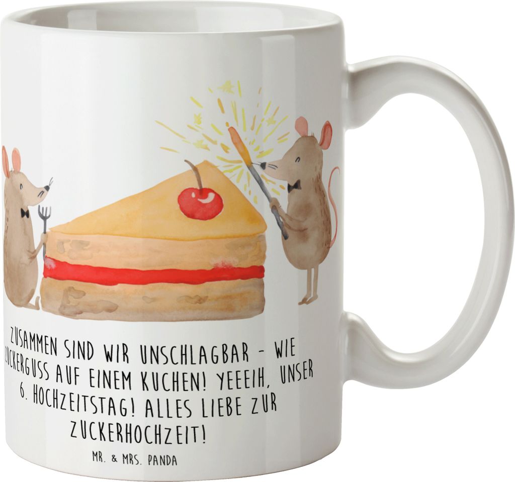 Mr. & Mrs. Panda Tasse 6. Hochzeitstag Zuckerhochzeit - Weiß - Geschenk, Pott, Heiraten, Geschenke, wir sind unschlagbar, Zweisamkeit, Becher, Ker...