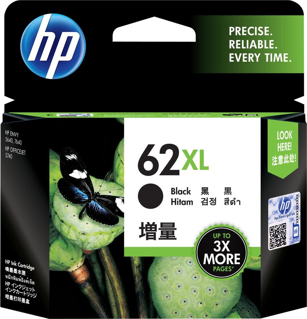 HP 62XL Schwarz Original Tintenpatrone mit hoher Produktbild 