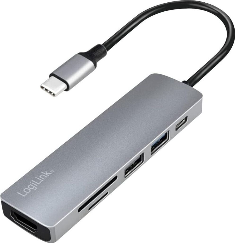 LogiLink USB-C 6-in-1 Multifunktions-Hub silber Produktbild 