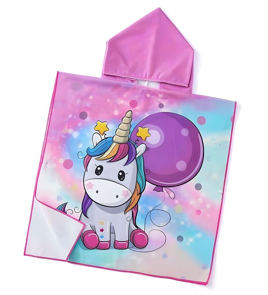 Baby Poncho rosa 60x120 cm - Einhorn mit Luftballon
