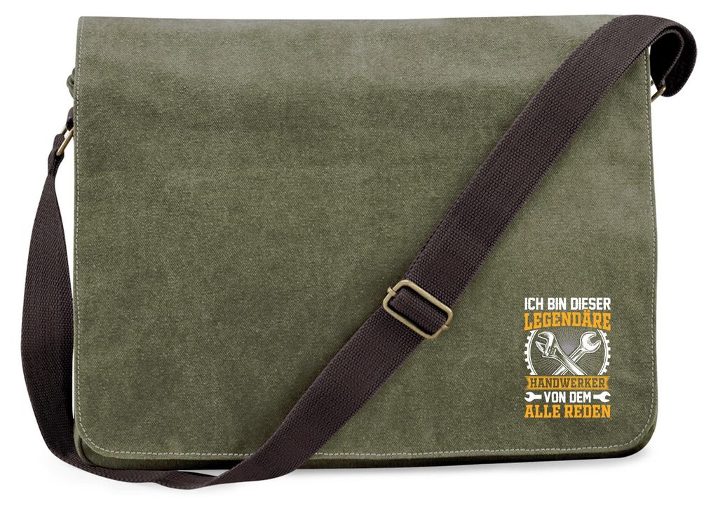 Huuraa Umhängetasche Ich bin dieser legendäre Handwerker von dem alle reden 14 Liter Military Green Canvas Laptoptasche Geschenkidee