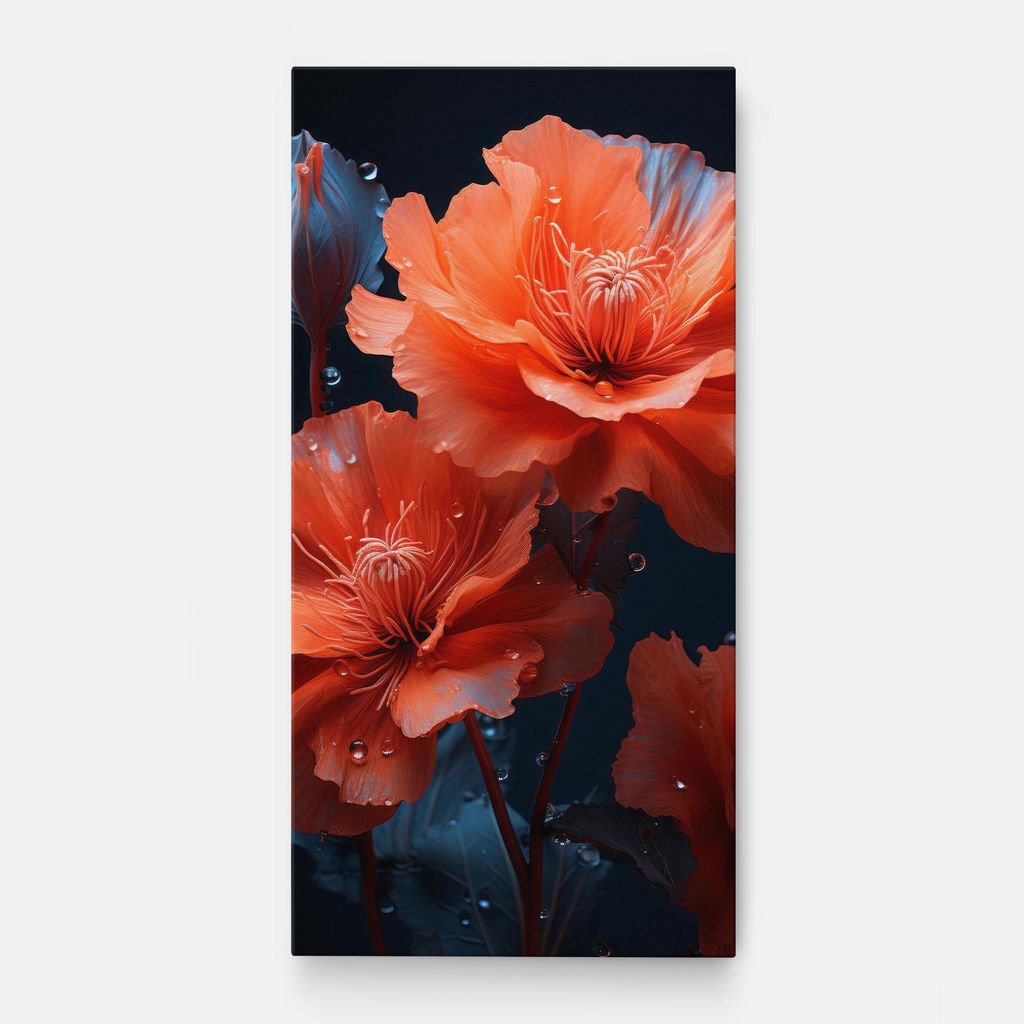 ARTHUB Leinwandbild 60x120 cm, Orange Poppy | Wohnzimmerdekoration, Hängende Bilder, Wanddekoration, Heimdekoration, Blumen, Mohnblumen