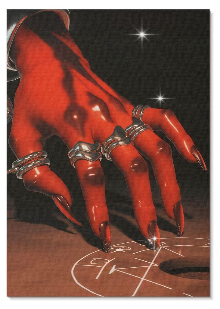 POSTER - 42x59 cm (A2) - Loona - Rote Hand mit Ringen vor einem Hintergrund aus Symbolen - Wandbild für Wohnzimmer Schlafzimmer & Flur, Modernes P...