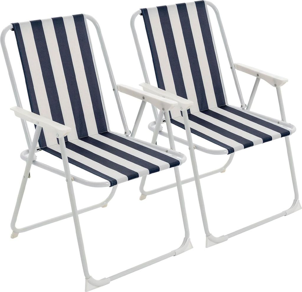 Harbour Housewares Klappbare Strandstühle aus Metall – Blau gestreift – 2er-Pack