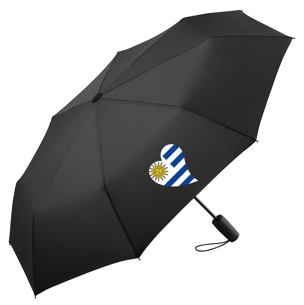 Huuraa Regenschirm Uruguay Flagge Herz 98cm Schwarz Sturmfest Taschenschirm Geschenkidee