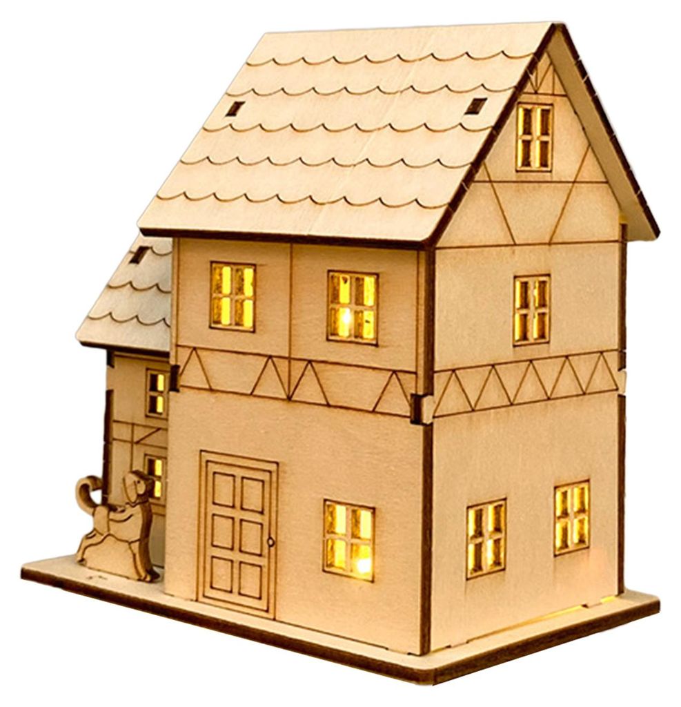 Handgefertigte, leuchtende Weihnachtshaus-Dekoration aus Holz mit LED-Beleuchtung – ideal für Weihnachtsfeiern und als Tischdekoration