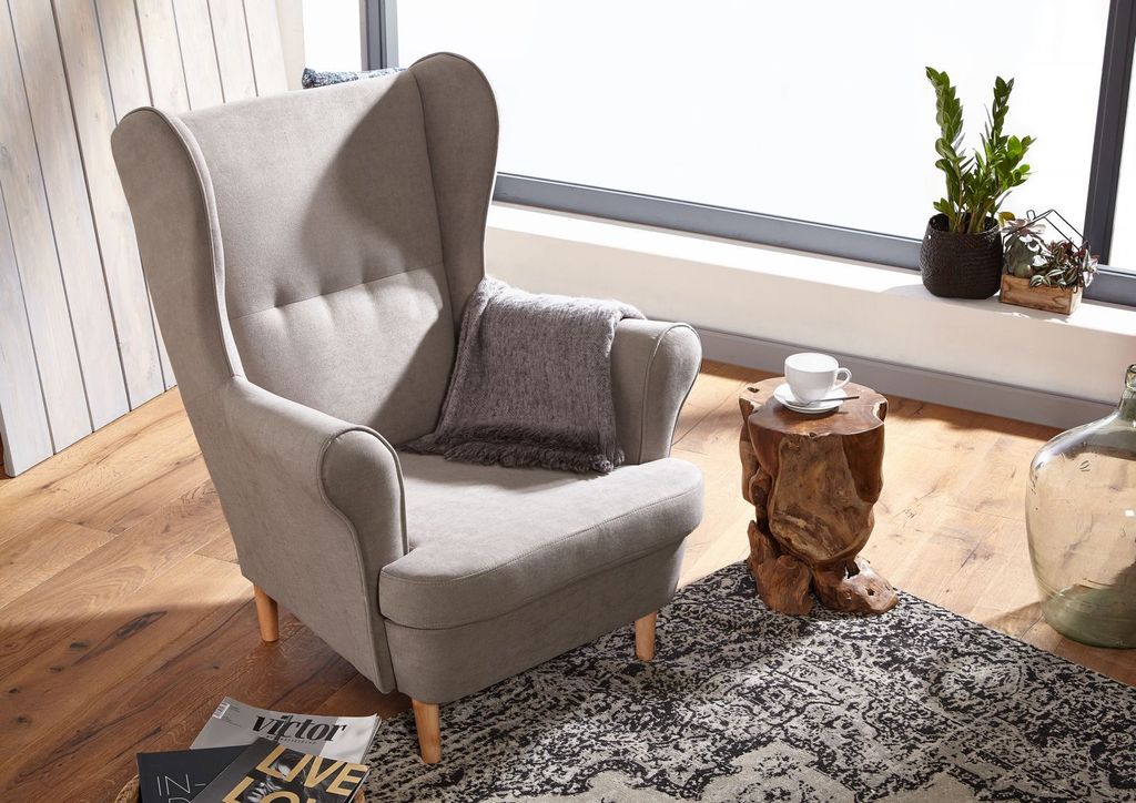 MASSIVMOEBEL24 Ohrensessel 71x74x105 taupe SCANDI #110