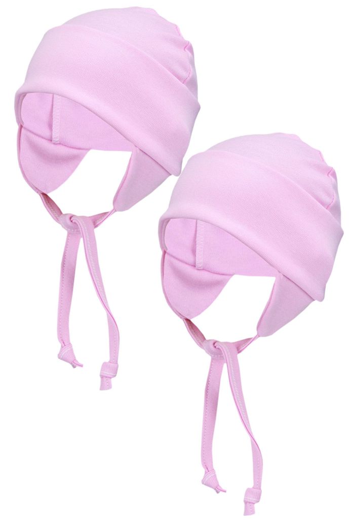 TupTam Baby Erstlingsmütze mit Ohrenklappen 2er Pack, Farbe: Rosa, Größe: 62-68