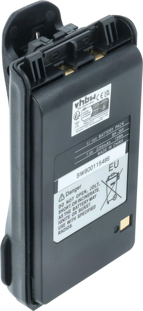 vhbw Akku kompatibel mit Icom IC-S70, IC-F4101D, IC-F4008, IC-F4108D Funkgerät, Walkie Talkie (2200 mAh, 7,4 V, Li-Ion) + Gürtelclip