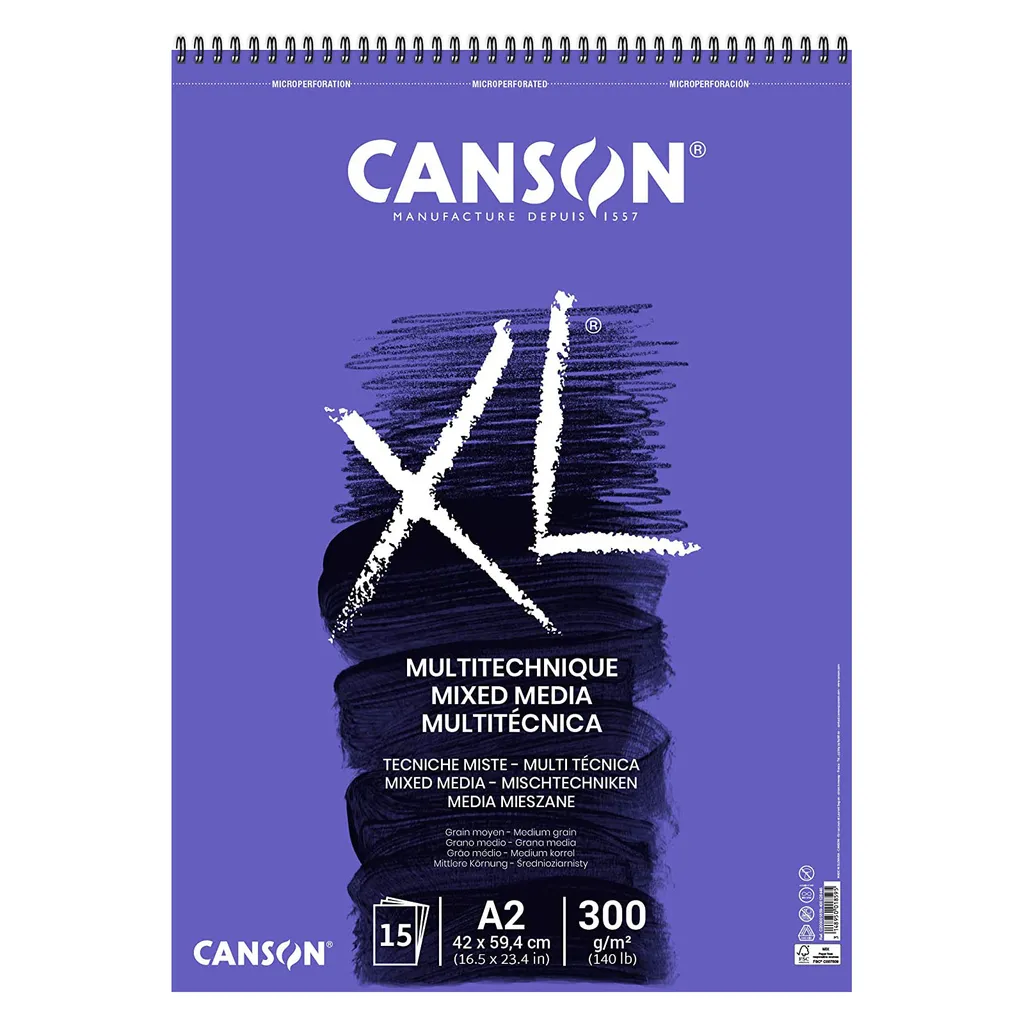 Canson XL Mix Media A2 Papier Grain Fin 300g Multi-Techniques