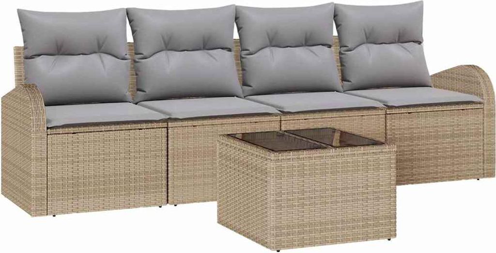 "WINTER SALE" Garten-Sofa-Set - Balkonmöbel/Loungeset - elegantes Design - mit Kissen mit Speicher 5 pcs Beige und Grau - 55x55x37cm - Gartensofas...