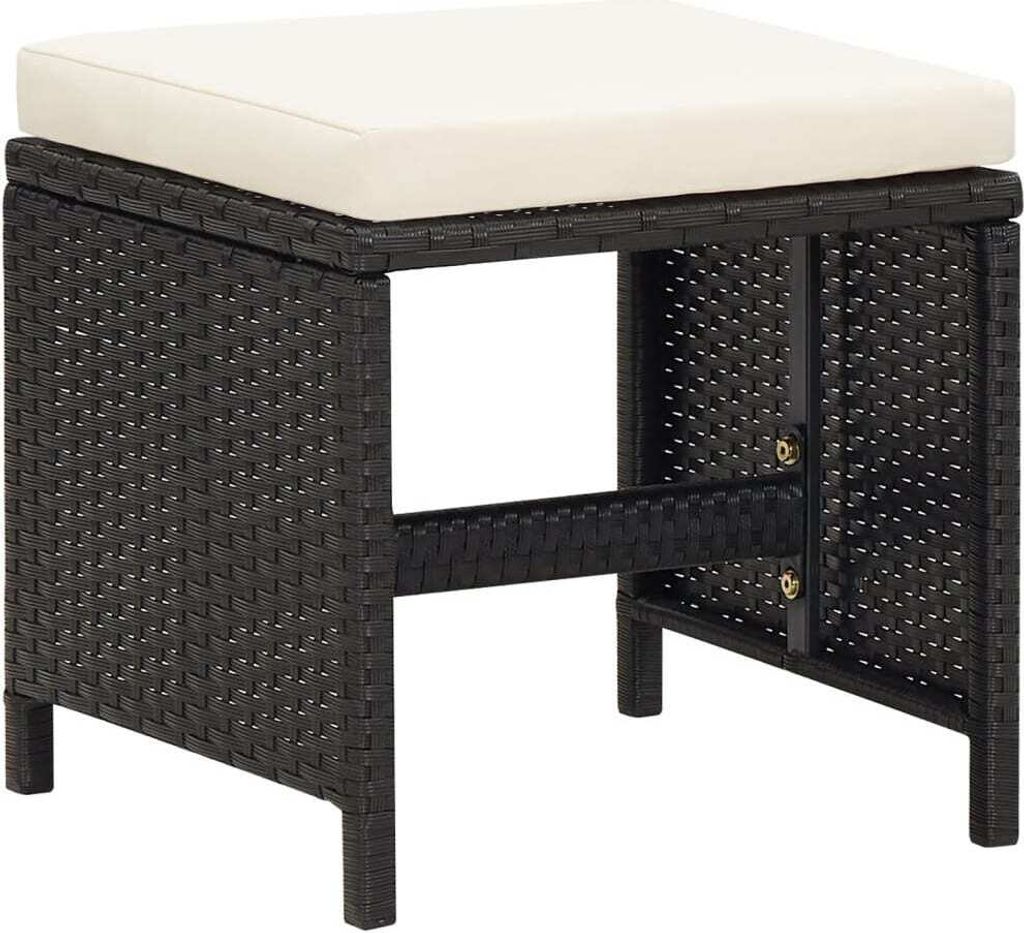 vidaXL Gartenhocker 4 Stk. mit Kissen Schwarz Poly Rattan Produktbild 