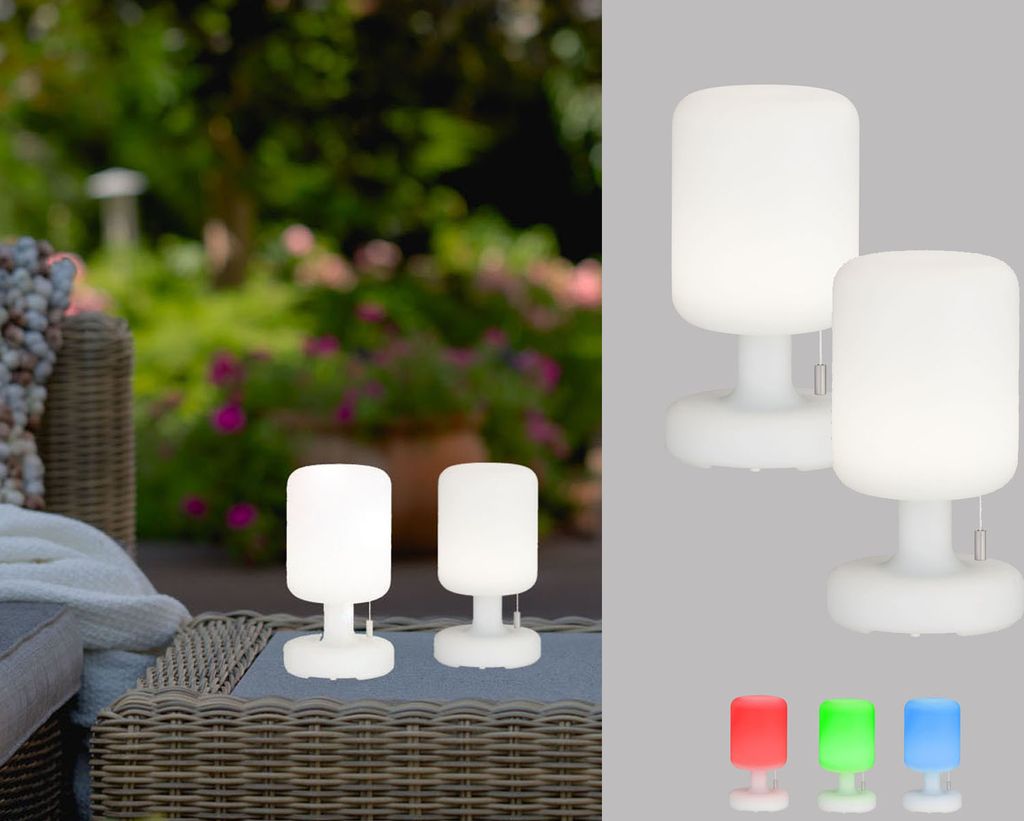 2er SET Outdoor USB Tischlampen 23cm ohne Stromkabel, dimmbar & RGB Farbwechsler