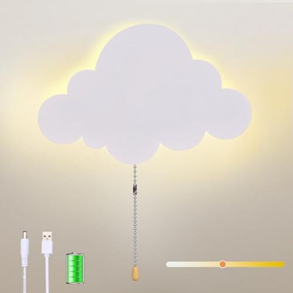 LED -Wandleuchte Pull Switch Wolke Kinderzimmer Lampe Batterie betrieben USB wiederaufladbare Nacht 3 Farben Verstellbares Baby Schlafzimmer Kinderzim
