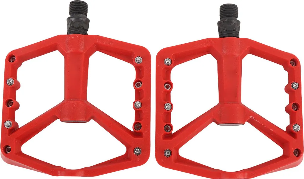 Pédales VTT rouges pour randonnée et montagne avec plateforme large nylon