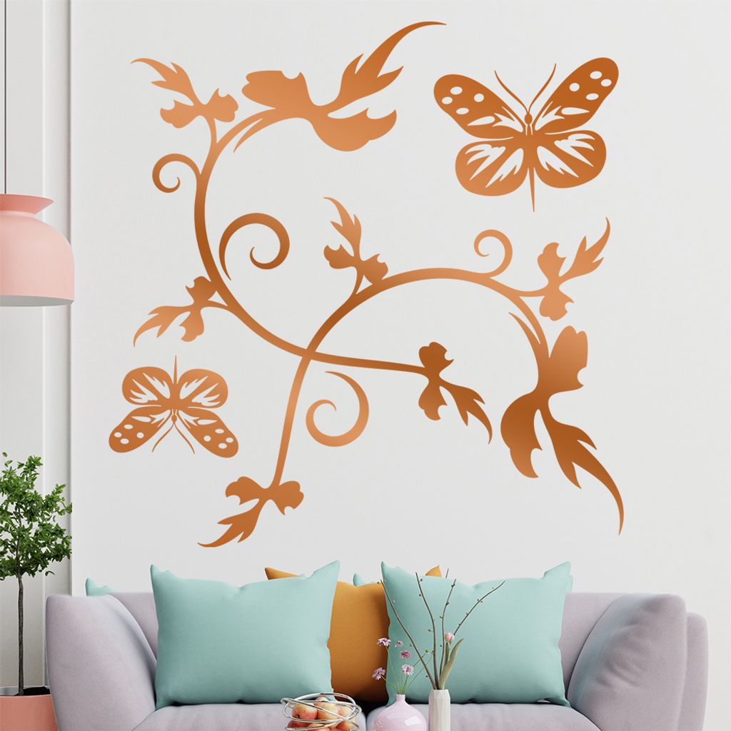 Falter Schmetterling Ranke Wandtattoo in 6 Größen - Wandaufkleber Wall Sticker - Dekoration, Küche, Wohnzimmer, Schlafzimmer, Badezimmer