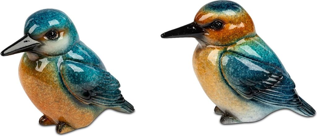 2er Set Dekofiguren Eisvogel, Kolibri sitzend 10cm blau orange handbemalt Forman