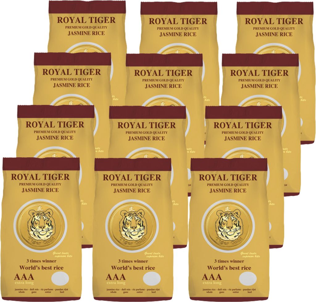 Royal Tiger Jasminreis Duftreis Premium Gold, 12x 1kg Beutel, Langkornreis