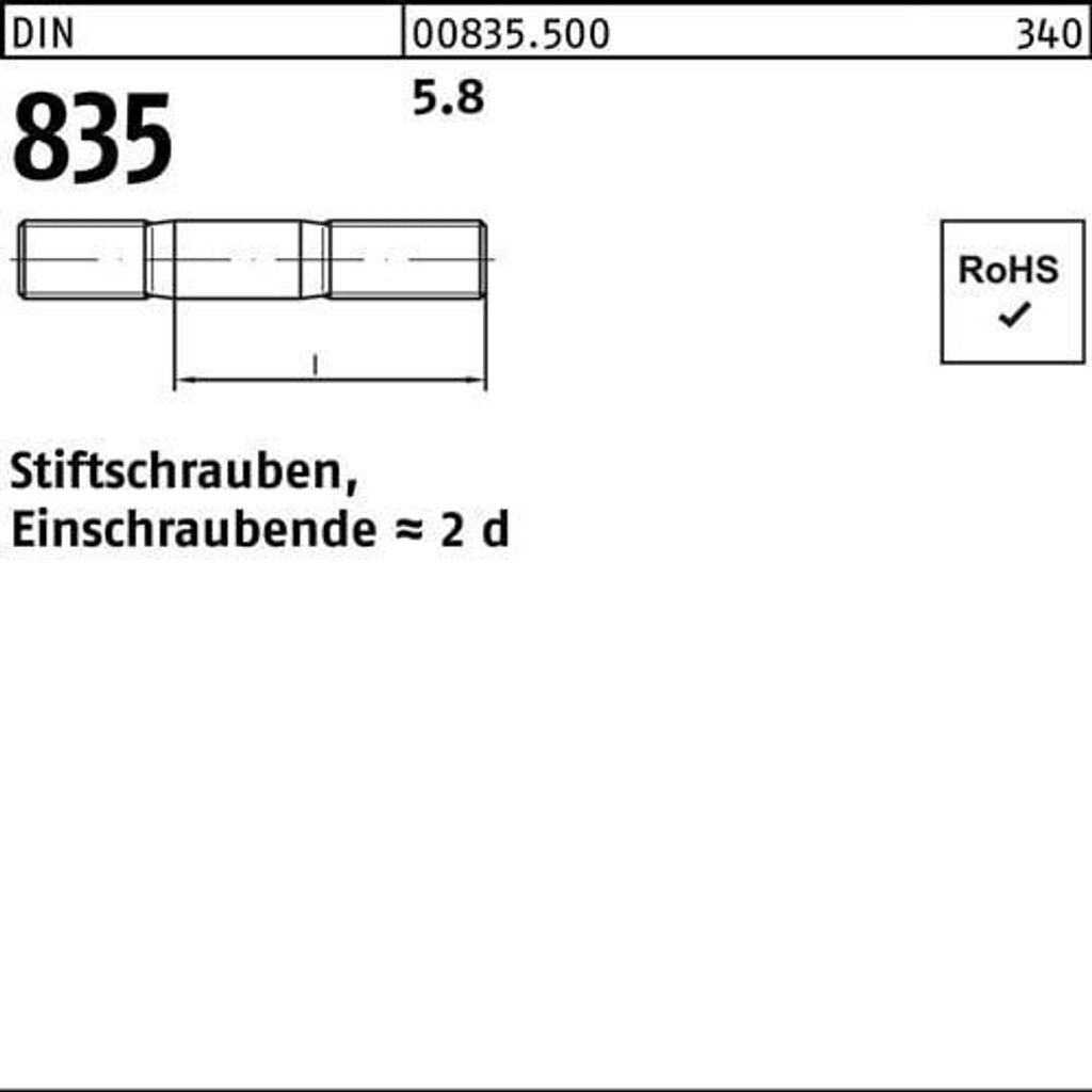 Reyher Stiftschrauben DIN 835 5.8 M 16 x 55 (25 Stück)