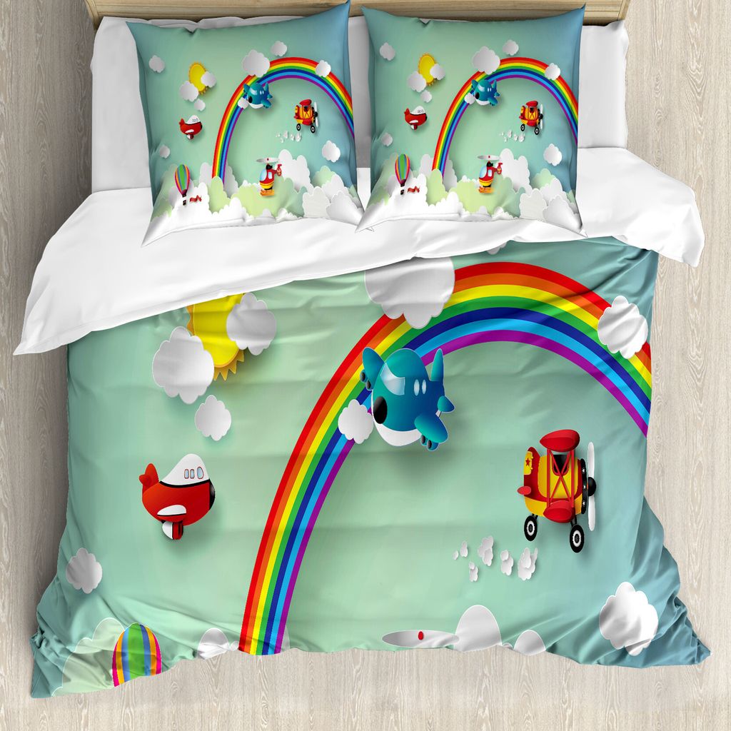 ABAKUHAUS Kinder Bettbezug, Regenbogen Sunny Sky-Baby, Milbensicher Allergiker geeignet mit Kissenbezügen, 200 cm x 200 cm - 80 x 80 cm, Mehrfarbig