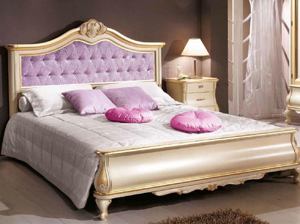 Casa Padrino Luxus Barock Doppelbett Lila / Cremefarben / Produktbild 