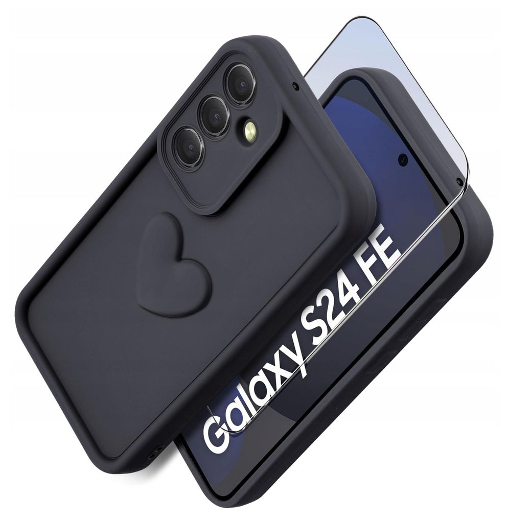 Etui für Samsung S24 FE aus mattem Silikon mit Herz + 9H-Displayschutzglas