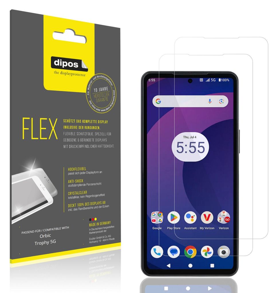 2x Schutzfolie für Orbic Trophy 5G Folie, 100% Displayabdeckung, dipos Flex