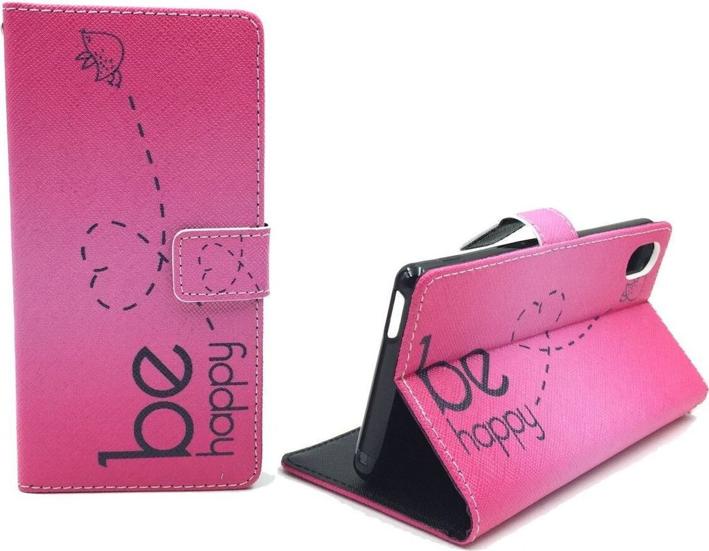 Handyhülle Tasche für Handy Sony Sony Xperia M4 Aqua Be Happy Pink