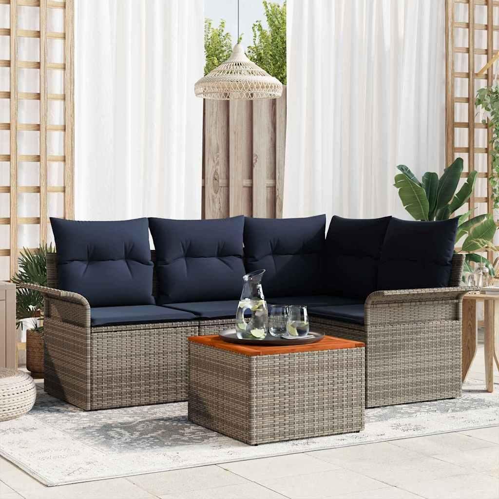 Maison Exclusive - Gartensofa-set mit Kissen 5 pcs Grau Poly-Rattan
