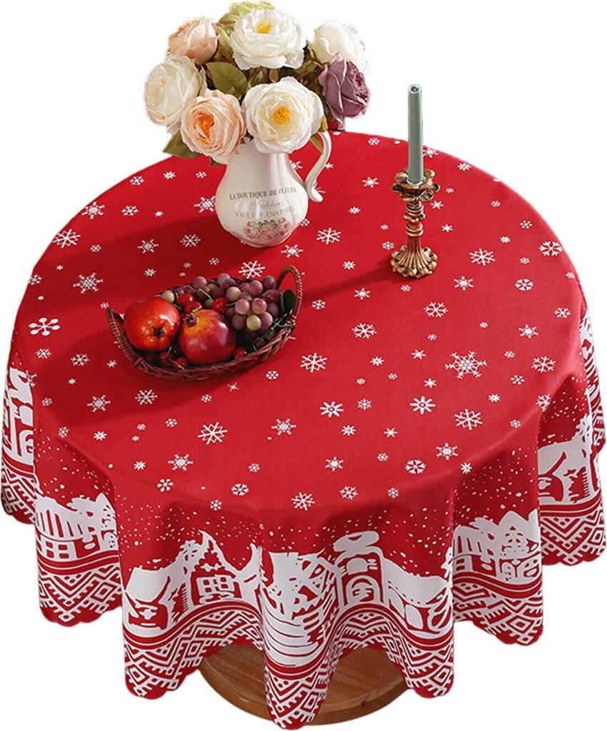 Runde Tischdecke, Weihnachtsdekoration Blumen Tischdecke für Küche, Esszimmer, Esstisch, Farbe: Rot-B, Größe:120 x120cm