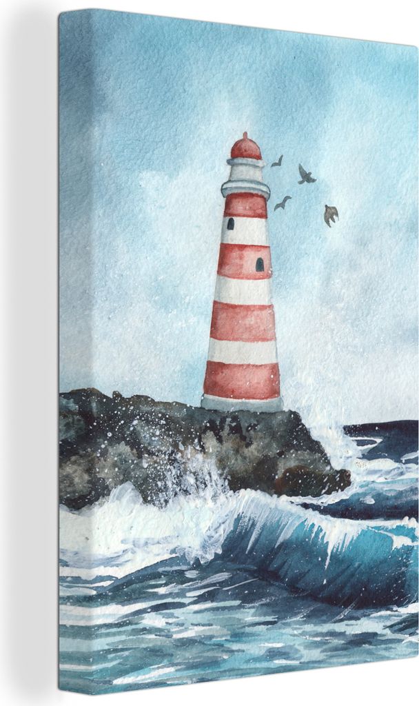 MuchoWow - Leinwandbilder - Leuchtturm - Golf - Meer, Wandbild, Wanddeko Bilder Wohnzimmer, 80x120 cm