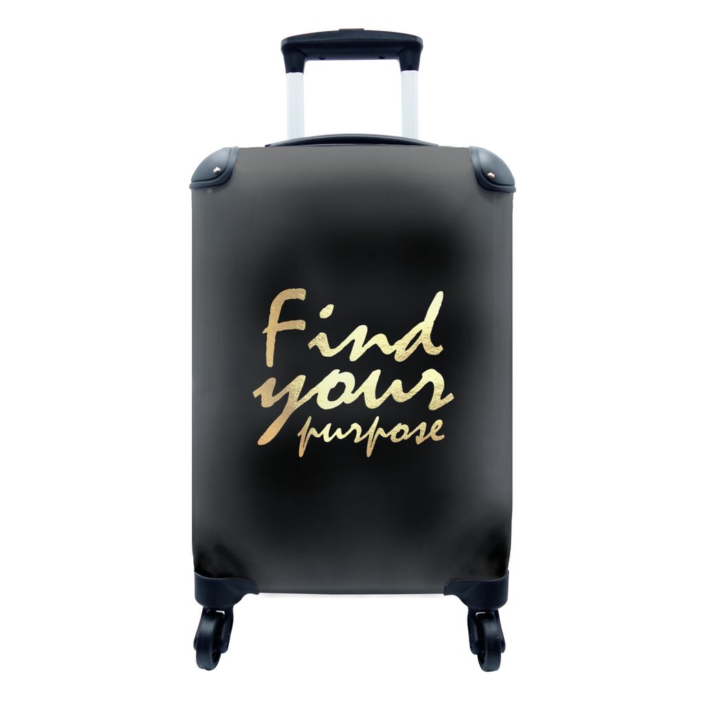 MuchoWow Koffer Handgepäck Trolley Rollkoffer Kleine Reisekoffer mit 4 Rollen - Zitat - Leben - Gold - Schwarz - Cabin Size < 55x40x23 cm & 55x4...