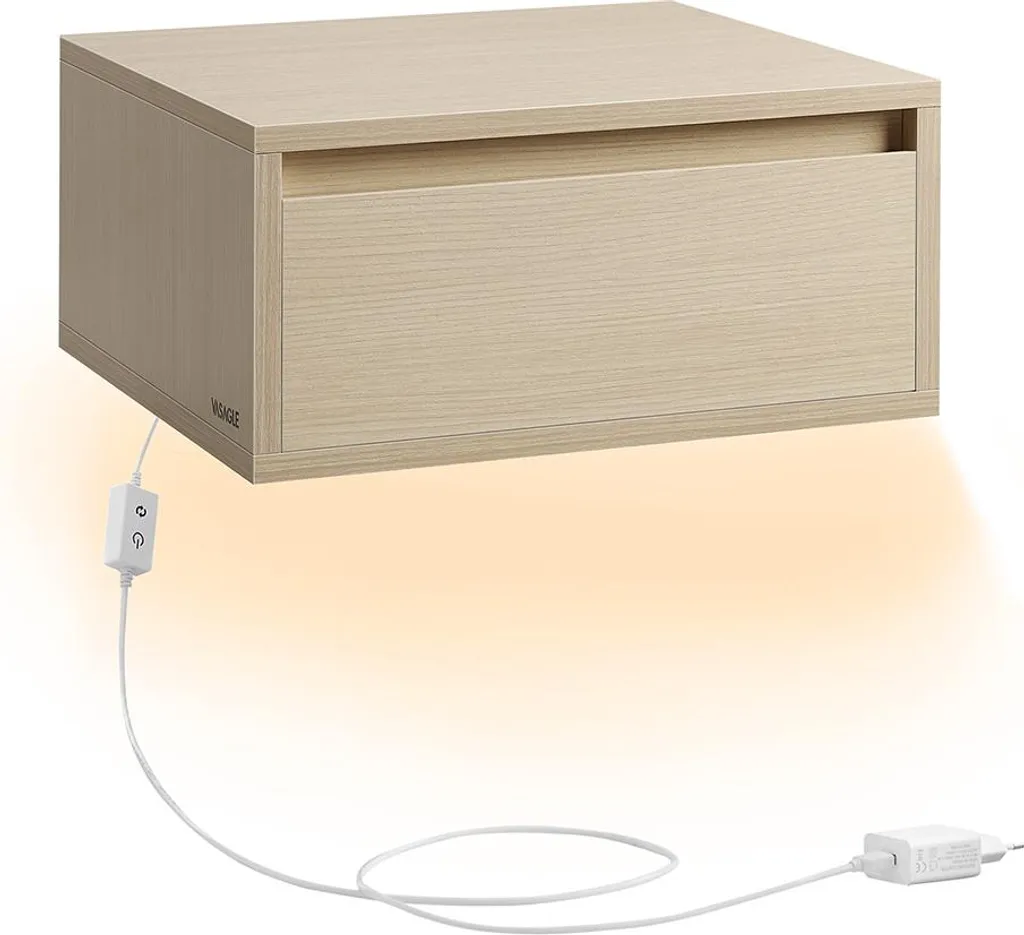 Table de chevet suspendue beige avec éclairage LED 3 couleurs réglables