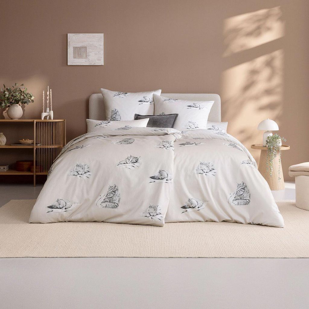 Estella Mako-Satin Bettwäsche Cats leinen 155x220 cm + Produktbild 