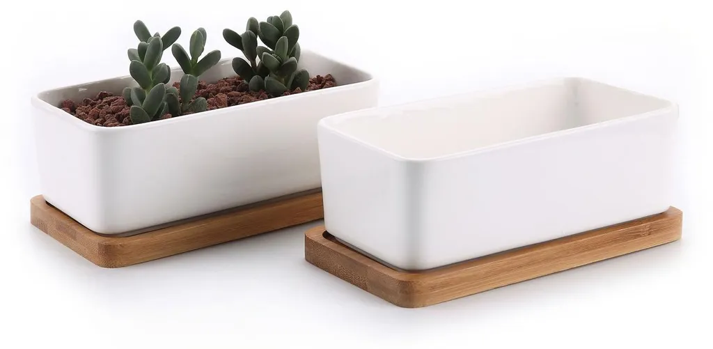 Pot de Fleur Rectangulaire Blanc en Céramique Haute Qualité avec Drain
