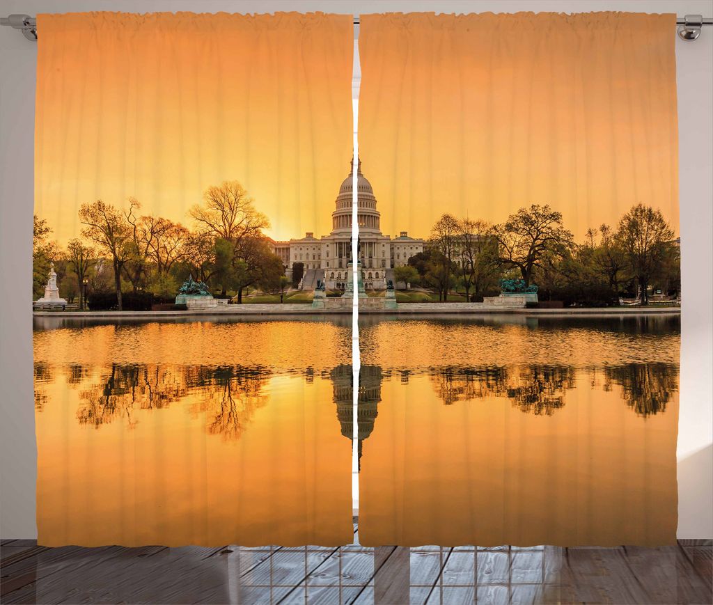 ABAKUHAUS Vereinigte Staaten Rustikaler Vorhang, Washington, D.C, Wohnzimmer Universalband Gardinen mit Schlaufen und Haken, 280 x 225 cm, Aprikose...