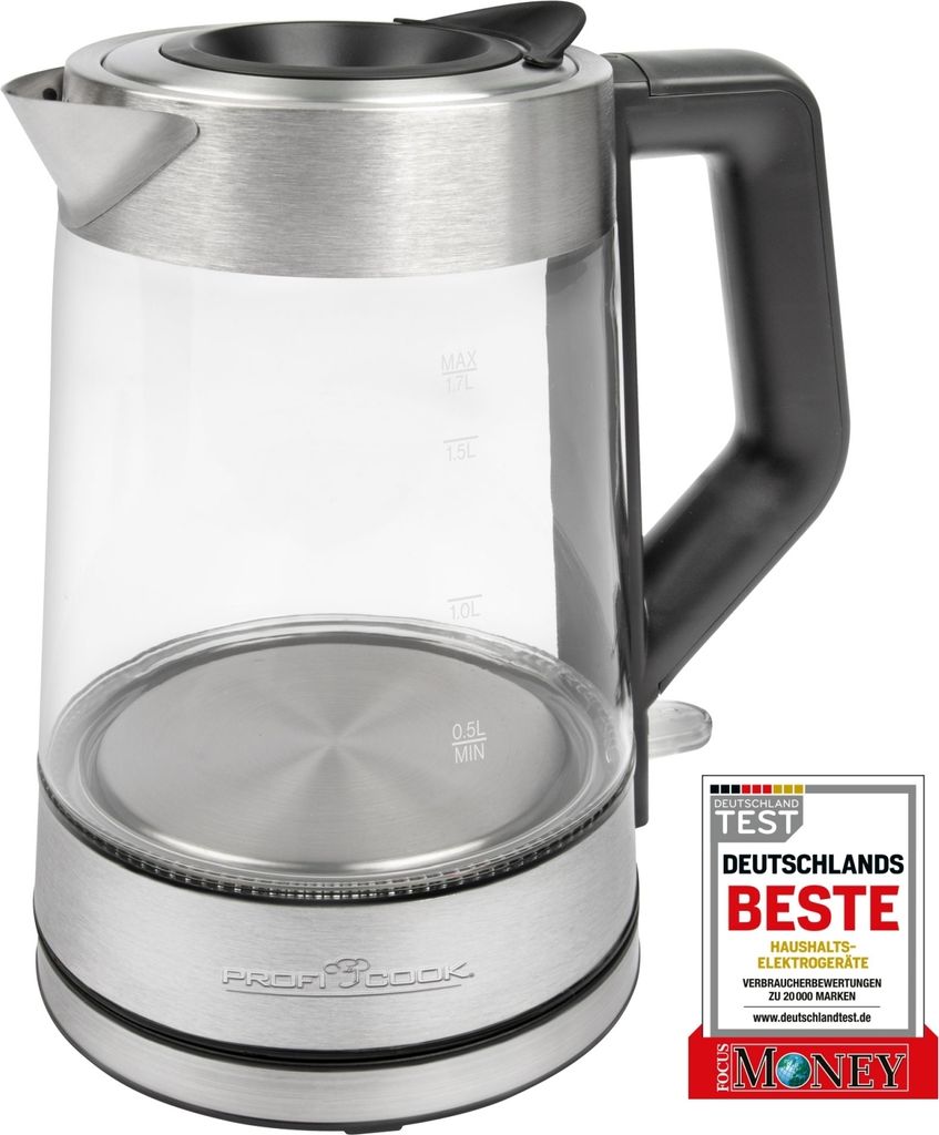 ProfiCook Glas-Wasserkocher PC-WKS 1190 G edelstahl/schwarz Produktbild 