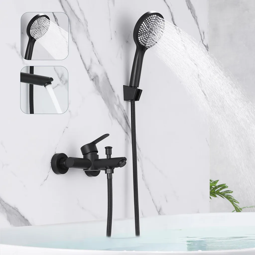 ZMH miscelatore vasca nero con doccetta miscelatore vasca con soffione doccia 150 mm rubinetto a parete 3 funzioni
