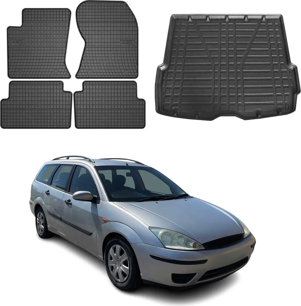 Set di tappetini e rivestimenti per il bagagliaio per Ford Focus mk1 1998-2004 Gomma Turnier 5x