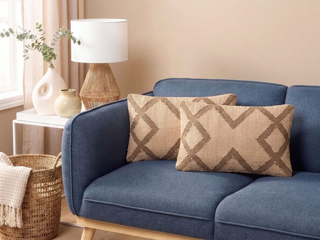 BELIANI 2-teiliges Kissen-Set Hellbraun und Beige aus Jute