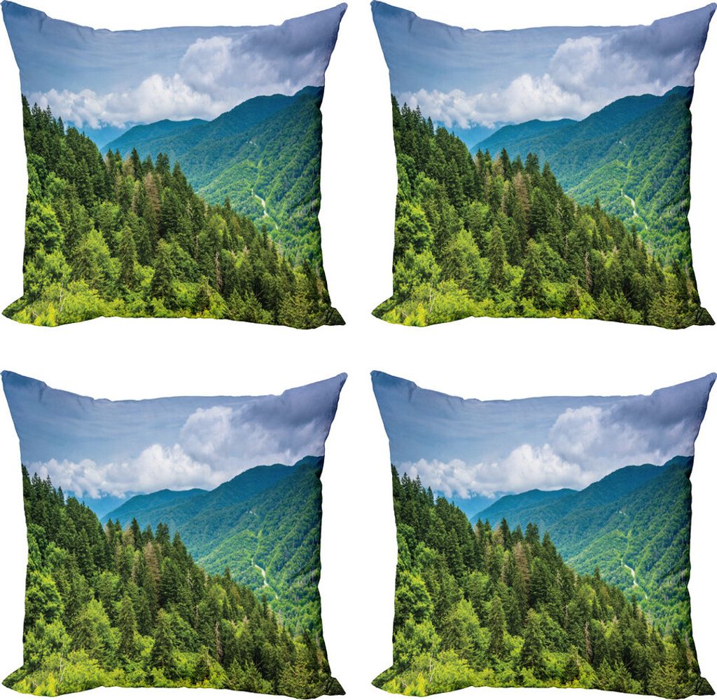 ABAKUHAUS Appalachian Kissenbezug Set (4 Stück), Berg Dramatischer Himmel, Moderner Doppelseitiger Digitaldruck, 50 cm x 50 cm, Lime Green Turquoise