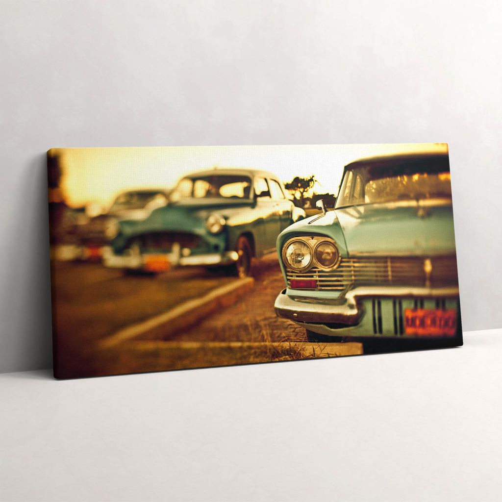 Alte Autos - Autosammlung – Leinwandbild Wandbild – 100x50 cm – Leinwandbilder – Wandbilder – Schlafzimmer – Flur