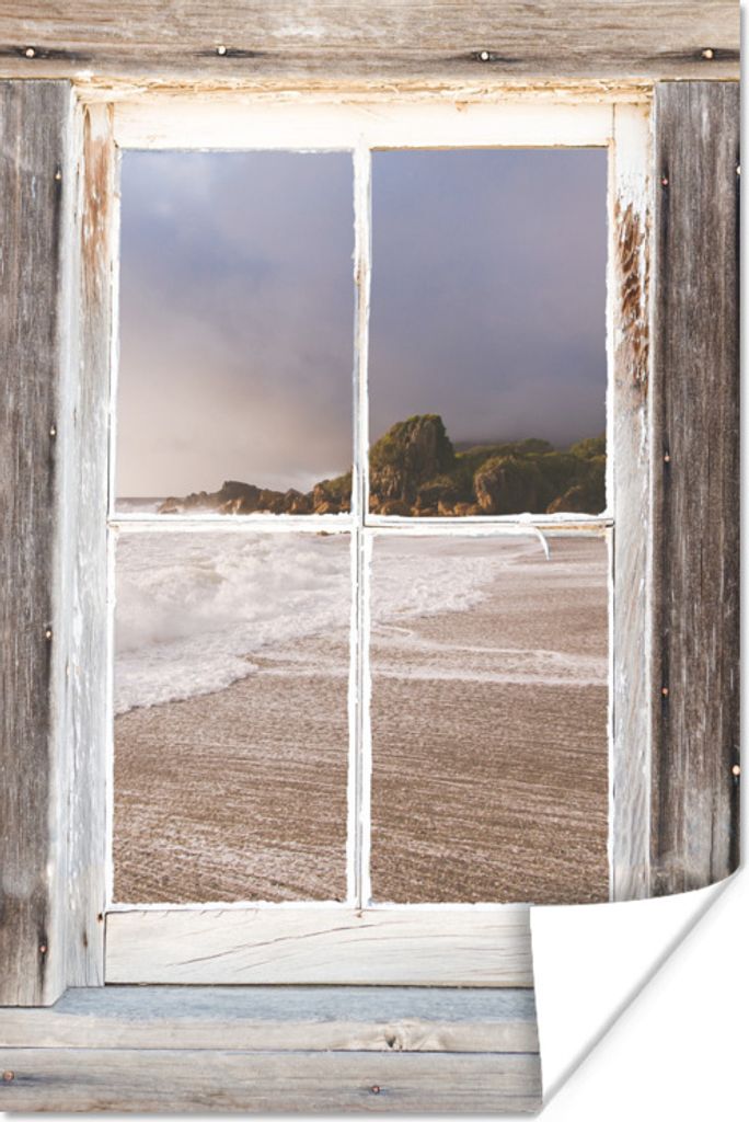 MuchoWow Poster Durchblick - Holz - Strand 80x120 cm - Papierdruck