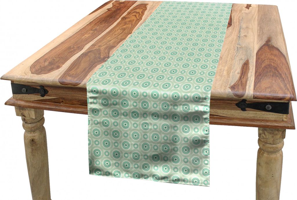 ABAKUHAUS Minze Tischläufer, Retro Kreis-Geometric, Esszimmer Küche Rechteckiger Dekorativer Tischläufer, 40 x 300 cm, Seafoam Mandelgrün